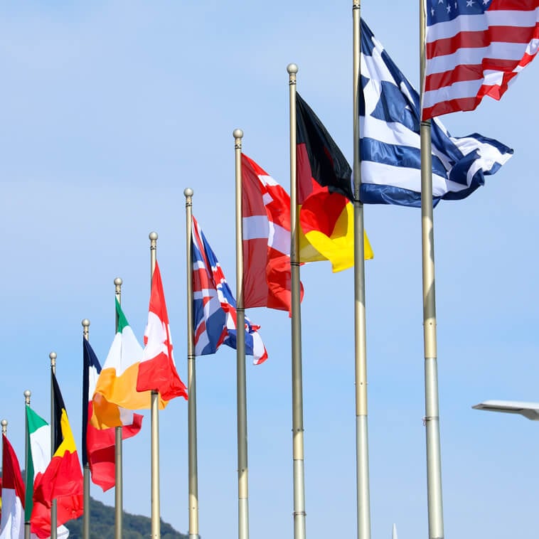 flags-of-different-countries-lined-up-with-the-blue-sky